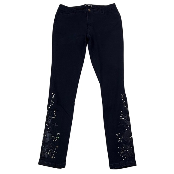 Jessica London Womens 12W Embellished Skinny Jeans Floral Rhinestone NWOT - Picture 1 of 16